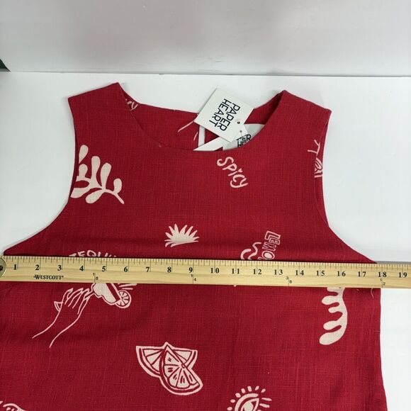 Paper Heart Tequila Mini Spicy Red Linen Blend Dress XS Cocktail Print Pockets - Picture 8 of 12